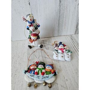 Snowman trio singing chorus totem ornament set Xmas tree vintage